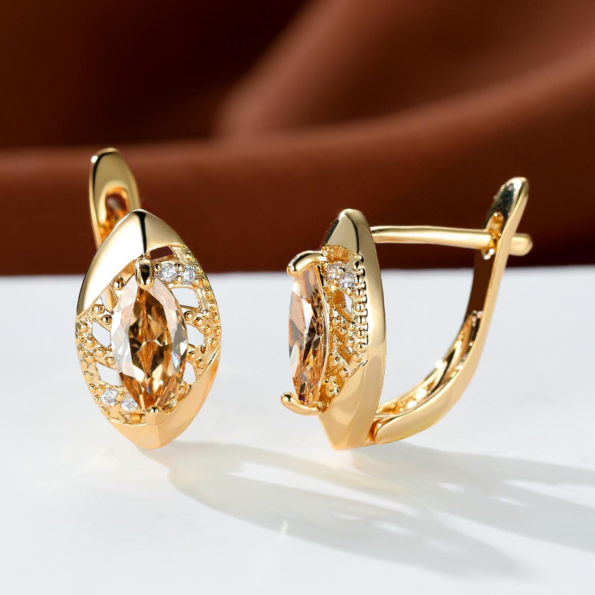 

Серьги-крючки цвета розового золота огранки «маркиза» фиолетовые, розовые, синие, цвета морской волны, кристаллы с фианитами, висячие серьги с полыми листьями шампанского/золотой