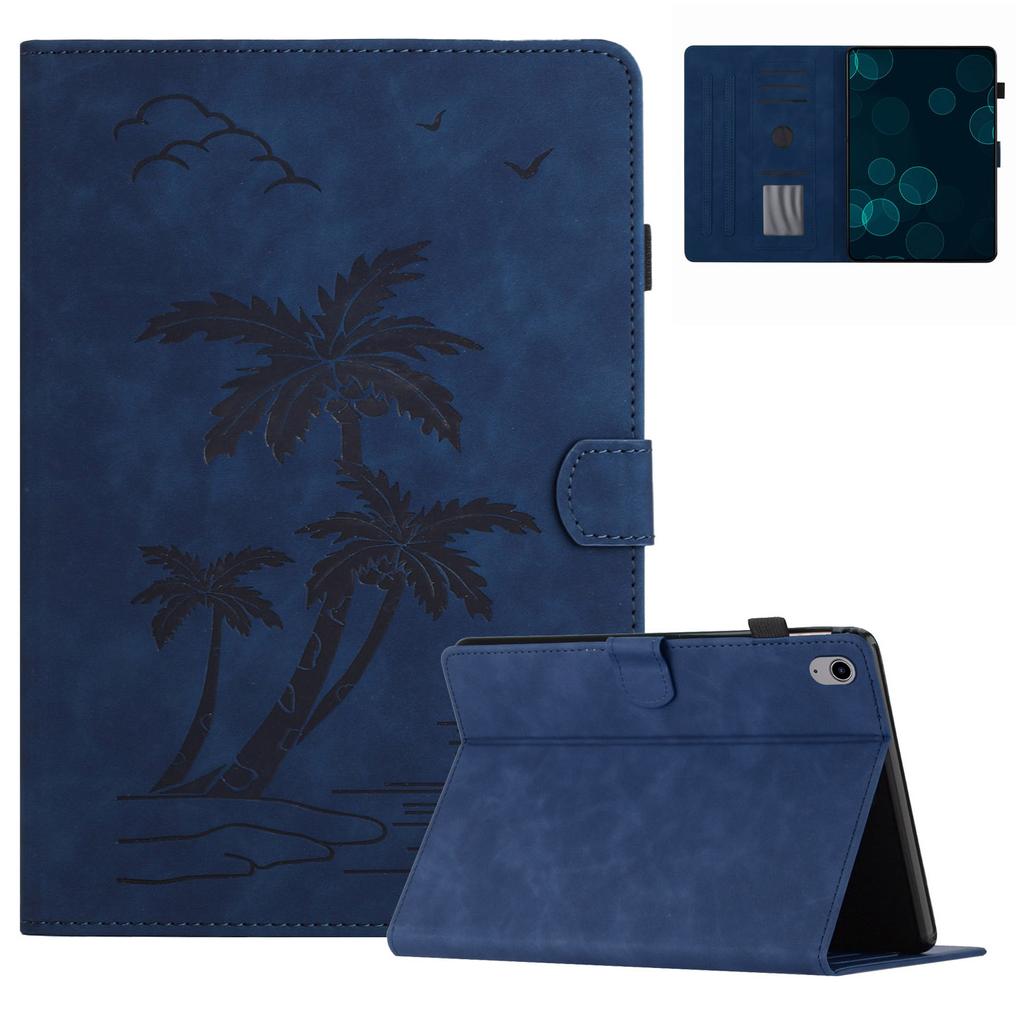 For iPad Mini (2024)/mini (2021) Smart Case PU Leather Coconut Tree Imprinted Tablet Cover with Card Holder