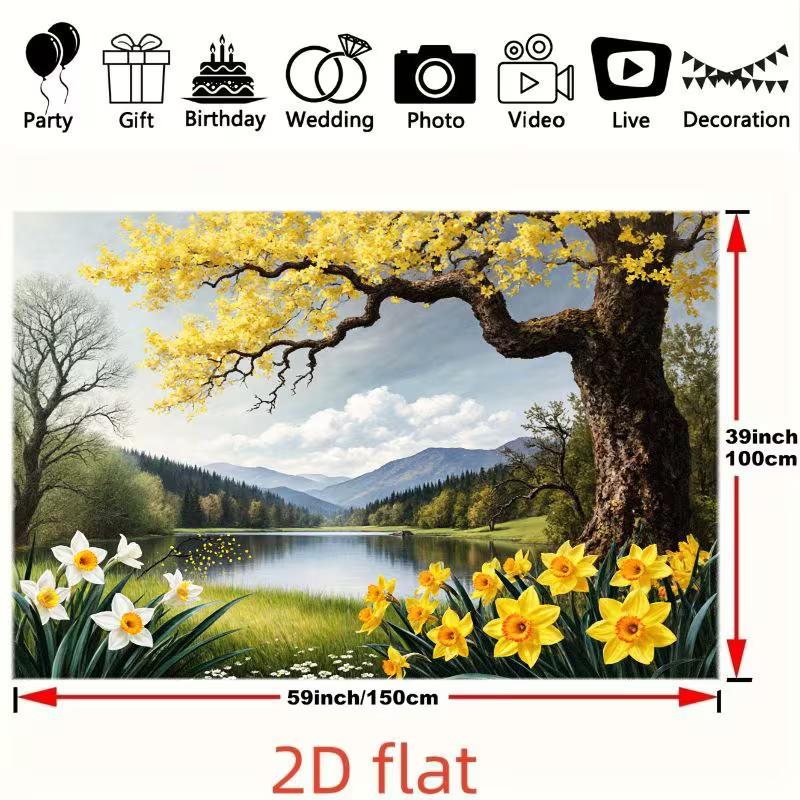 2D Dreamy Spring Landscape Backdrop for Live Streaming & Room Decor