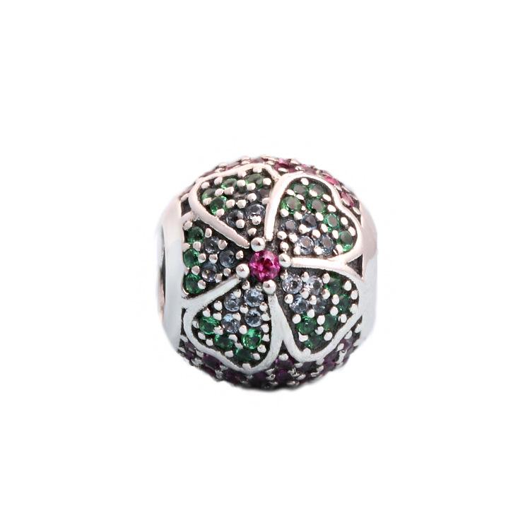 Pan Jia European  American S925 Sterling Silver Blooming Flower Beads L513