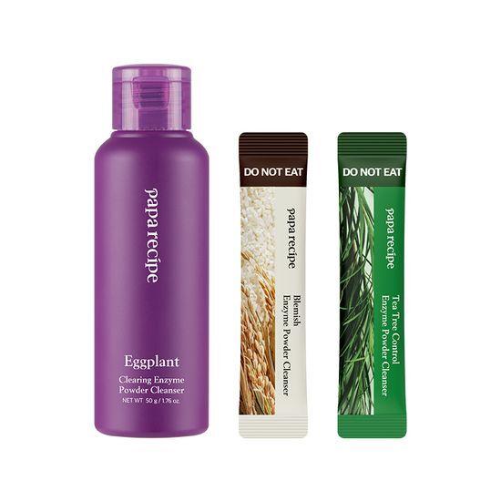 PAPARECIPE Enzyme Powder Cleanser 50g Special 3-pack - Choose 1: Blemish (brightening), Eggplant (moisturizing), Tea Tree (soothing)