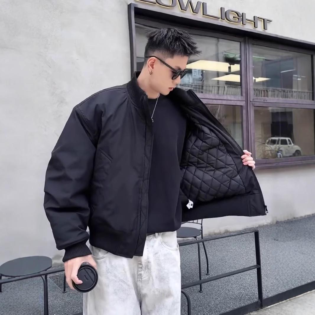 

Men s Trendy Stand Collar Cotton Bomber Jacket - Winter Casual Outerwear Triple Extra Large чорний