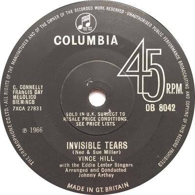 7-Zoll Schallplatte VINCE HILL - Invisible Tears / Don't Count On Me DB8042 Columbia 1966 UK Pop Gebraucht