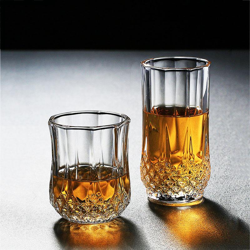 European Style Whiskey Glass Diamond Relief Glass Cup Classic Design Cocktail Glass Elegant Glassware for Personal and Party Use