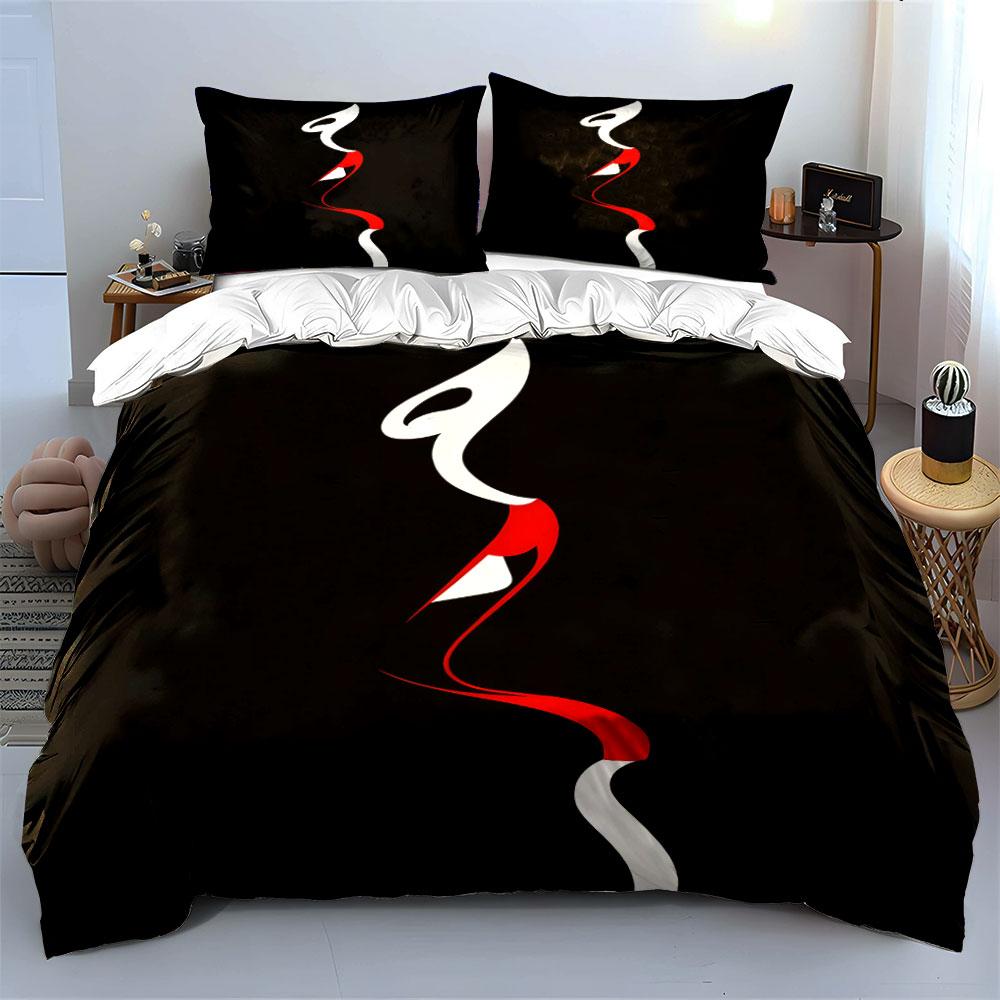 Abstract Red And White Face Art Print Soft Comfortable Duvet Cover Bedding Set Included 1*Duvet Cover  2*Pillowcases Luxury Gift