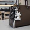 Pearl String Cat Bead Rope Keychain Bowknot Bag Hanging Charms Leather Cat Pendant  Couple