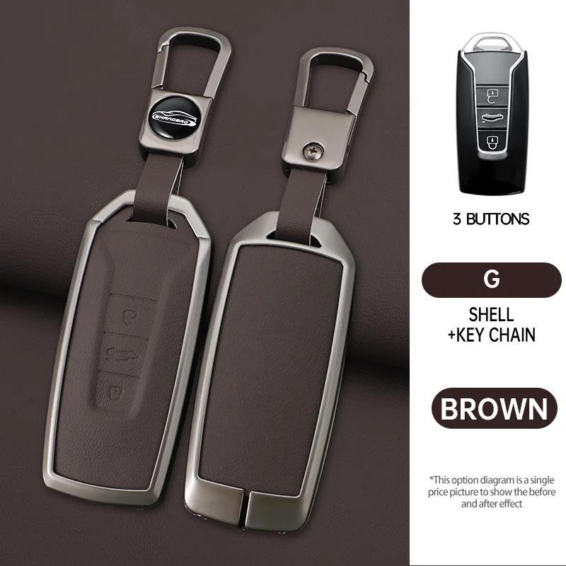 Interior Mouldings Leather Car Remote Key Case Fob Cover Holder Shell Bag For VW Volkswagen Touareg 2019 2020 2021 2022 Auto Key