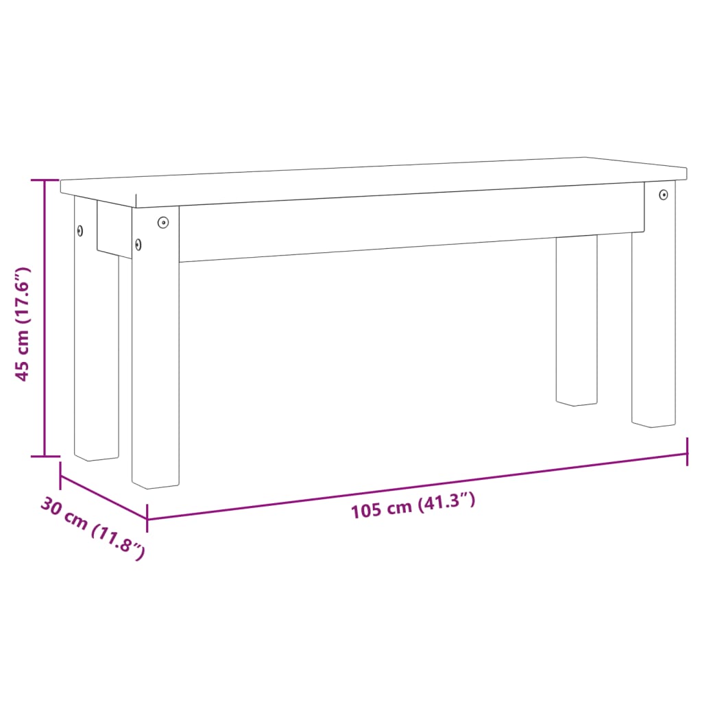 Essbank PANAMA Gray 105x30x45 cm Solid Pine Wood