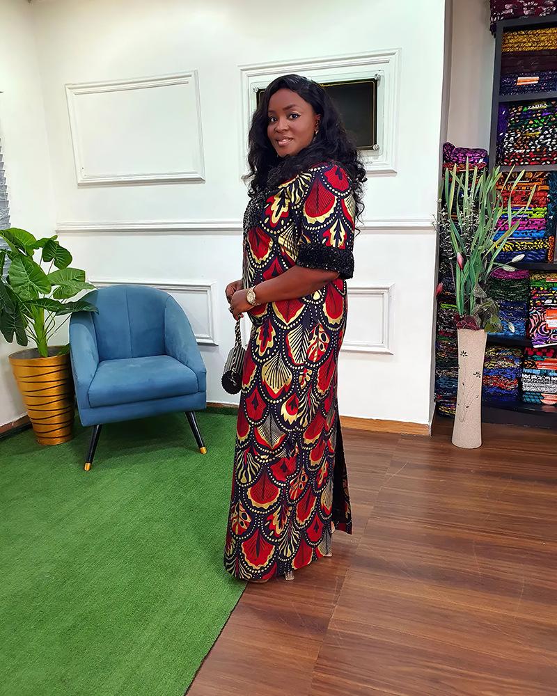 African Plus Size Satin Beaded Long Burqa Dress for Women, Style 8098