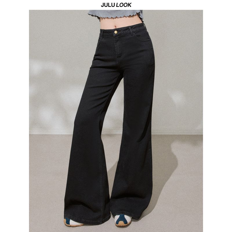

Julu Studio Misty Forest Slightly Oversized Girls Black High Waist Slimming Bootcut Pants Pants Oversized Jeans Black M