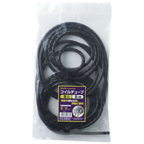 ELPA Coil Tube Wiring Cable Total Length/5m Coil Diameter/6mm Black CT-0605P(BK)