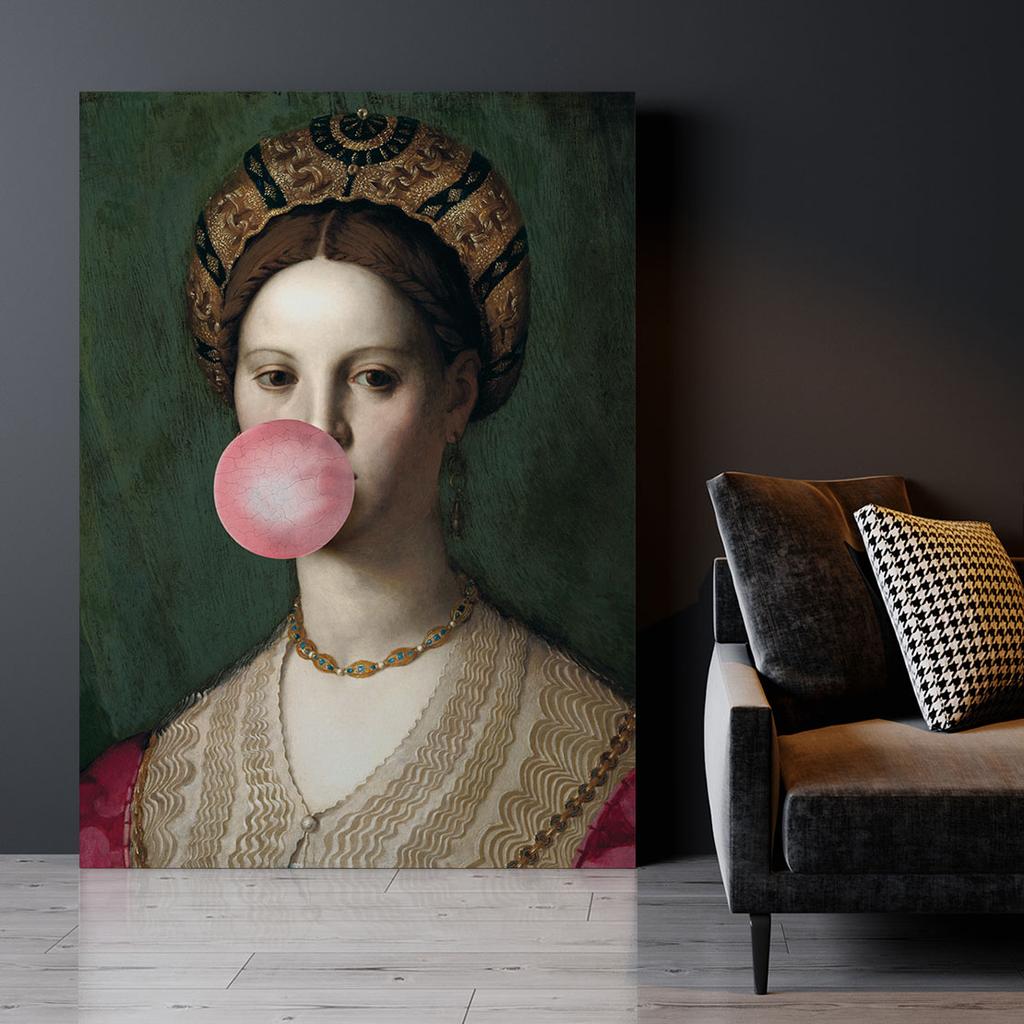 Canvas Painting Portrait of a Woman Chewing Gum