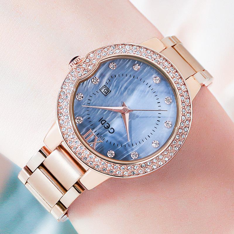 Large Dial Steel Strap Watch Women'S Fashion Diamond-Encrusted Waterproof Quartz Watch