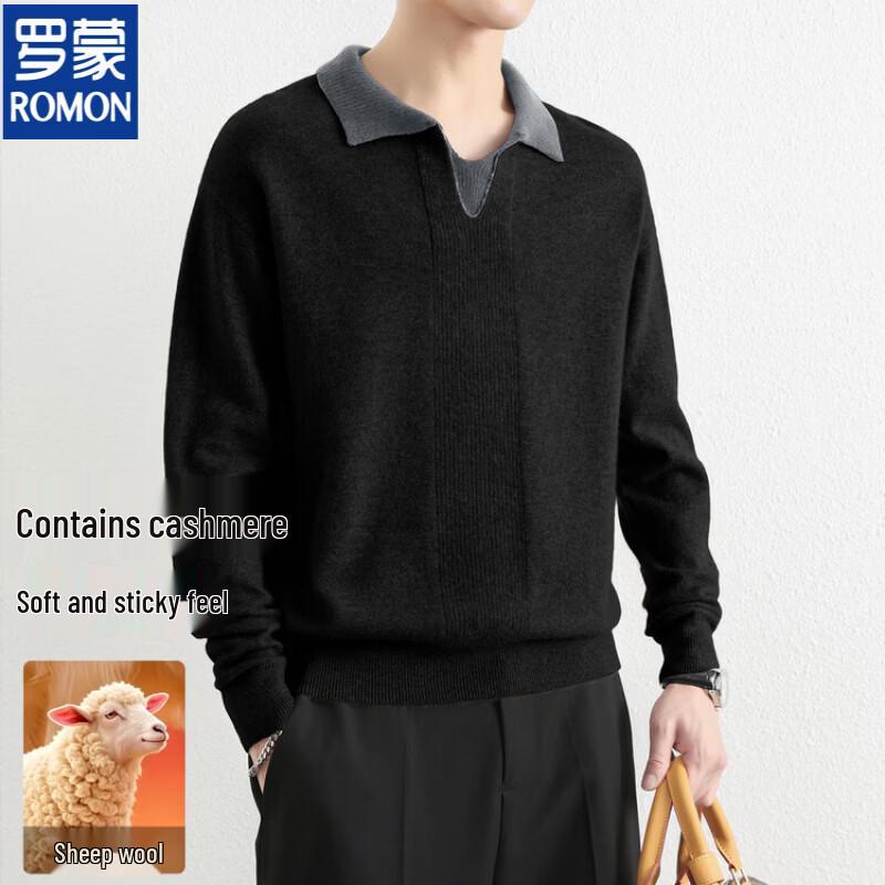 ROMON Men's Premium Wool Blend Polo Sweater