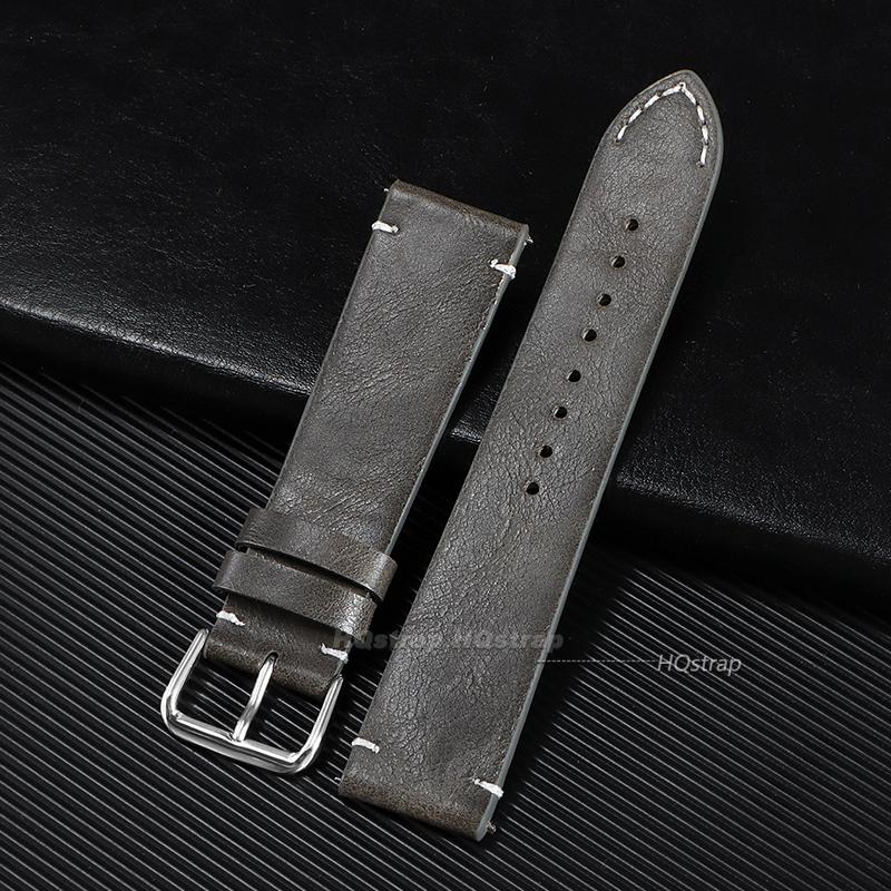 

Cowhide Watch Strap Bracelet Vintage Genuine Leather 18mm 20mm 22mm 24mm Watchband Women Men Sport Quick Release Wristband 18mm серый