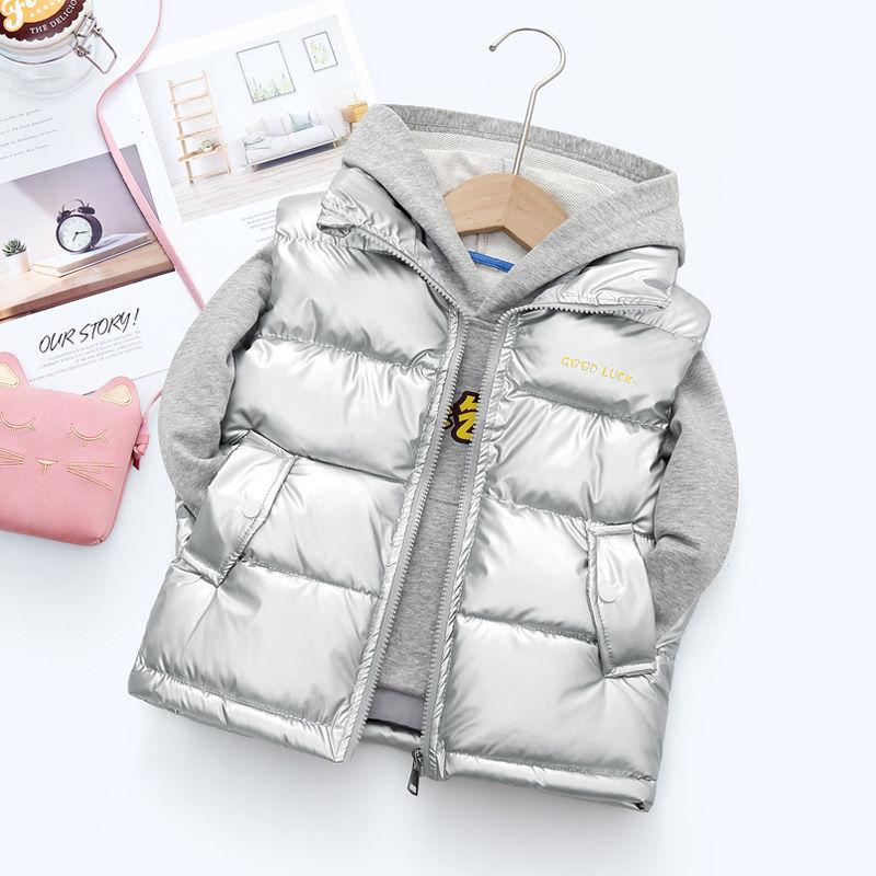 Waschfreie glänzende Daunenweste für Jungen und Mädchen mit Stehkragen - Herbst/Winter
