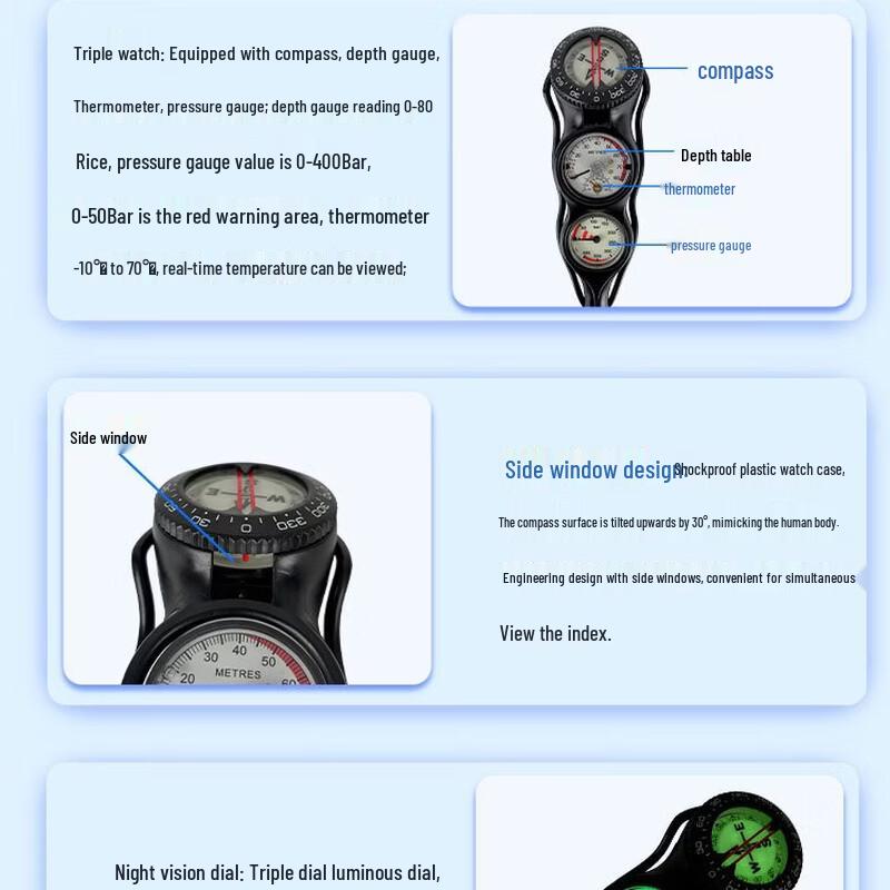 HOTDIVE Scuba Diving Triple Console Gauge