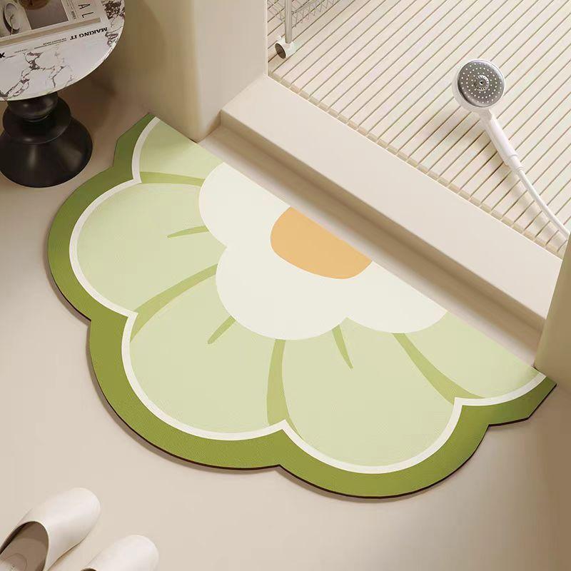 

Диатомовый коврик для пола, Впитывающий, Нескользящий, Дверь в ванную, Быстросохнущий коврик для ног, Ванная комната, Цветок, Полукруглый коврик 40 * 60cm