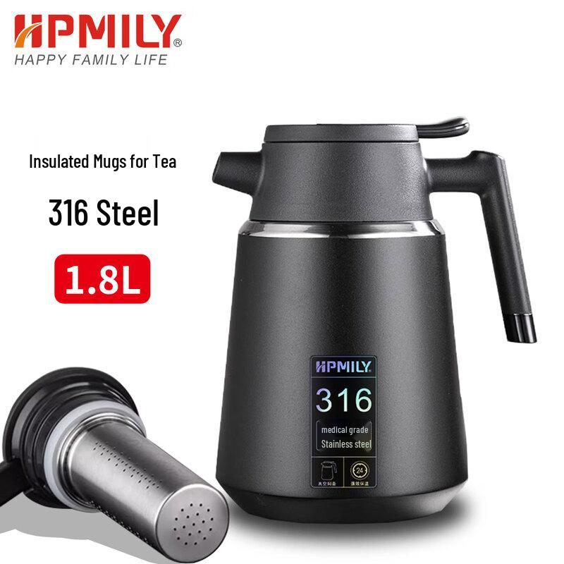 HPMILY 316 Stainless Steel Insulated Stewing Teapot 1.8L