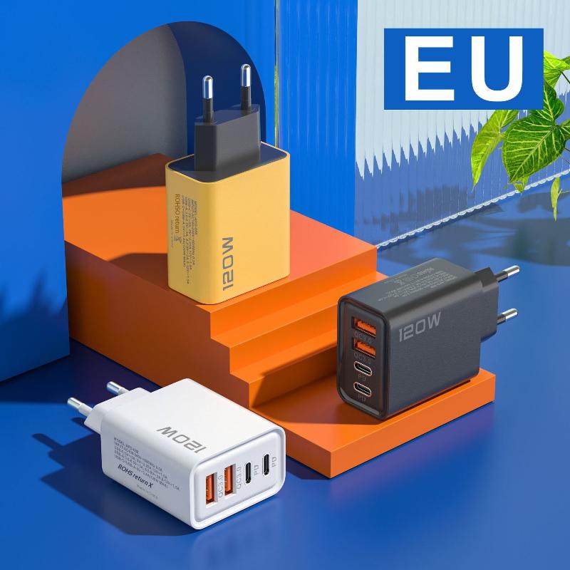 1Pcs Eu Us Uk Plug Travel 4 Port 120W Usb C Fast Charger Station Pd Qc3.0 Wall Adapter For Phone