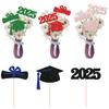 6pcs Doctoral Cap Graduation Centerpiece Sticks Bling Paper Flower Vase Ornament  Gift