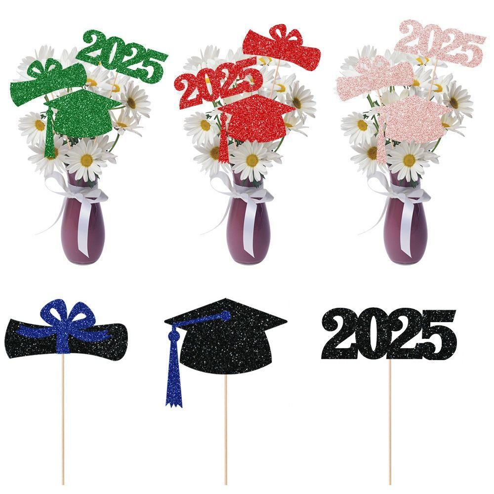 6pcs Doctoral Cap Graduation Centerpiece Sticks Bling Paper Flower Vase Ornament  Gift