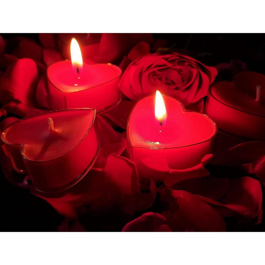 Ljus För Heminredning, Rosdoft, Hjärtform, Röd Färg, Förpackning med 12, 3,5 X 1,5 Cm - Vax