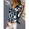 Trendy Casual Geometric Print Chiffon Shirt Regular Long Sleeve Lapel Irregular Geometric Print Shirt Fashionable Versatile Holiday Style Shirt
