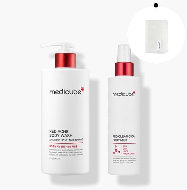 MEDICUBE Red Acne Body Clear Special Set Body Wash + Body Mist for Back Acne Care with Body Towel
