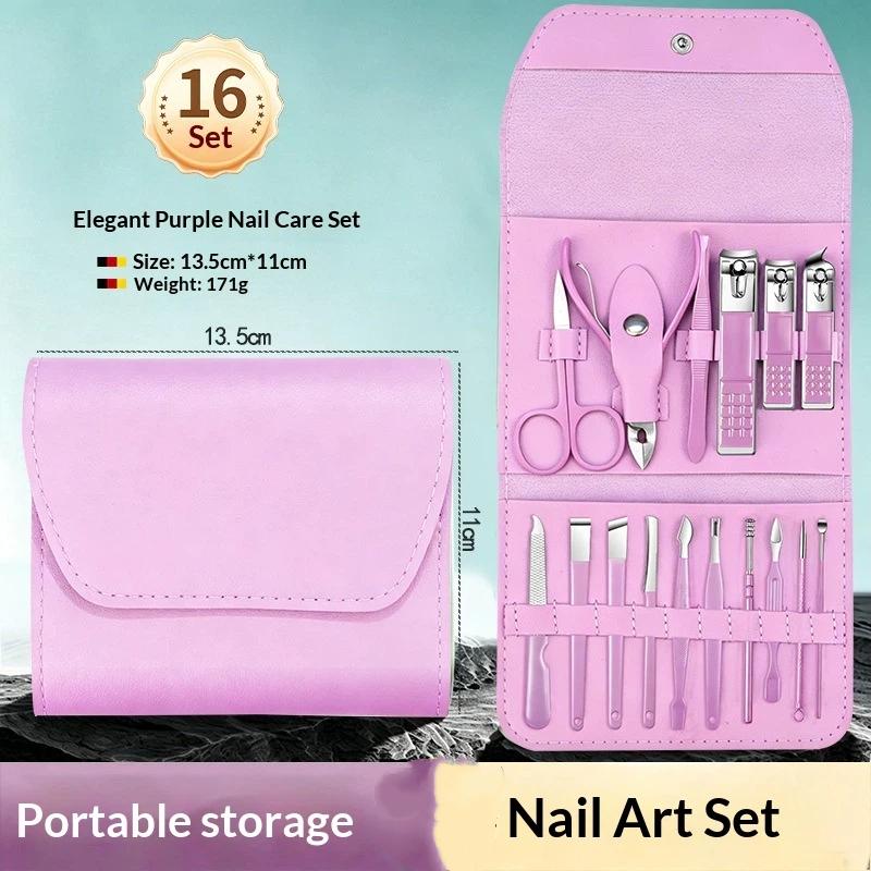 4/16Pcs Manicure Pedicure Kit Professional Nail Clippers Cuticle Nippers Set With Travel Case