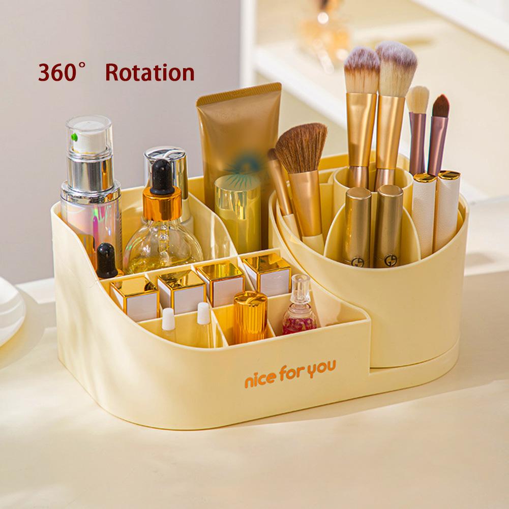 ABS 360° Rotating Makeup Organizer For Vanity Cosmetics Skin Care Organizer Makeup Brush Holder For Bedroom Bathroom