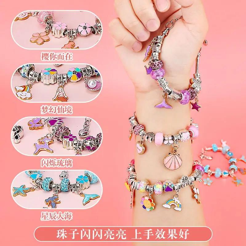 Schmuckherstellung DIY DIY Armband-Set mit Perlen und Aufbewahrungsbox für Mädchen Geschenk Acryl Europäische Perlen mit großem Loch Handgemachtes Set Spielzeug