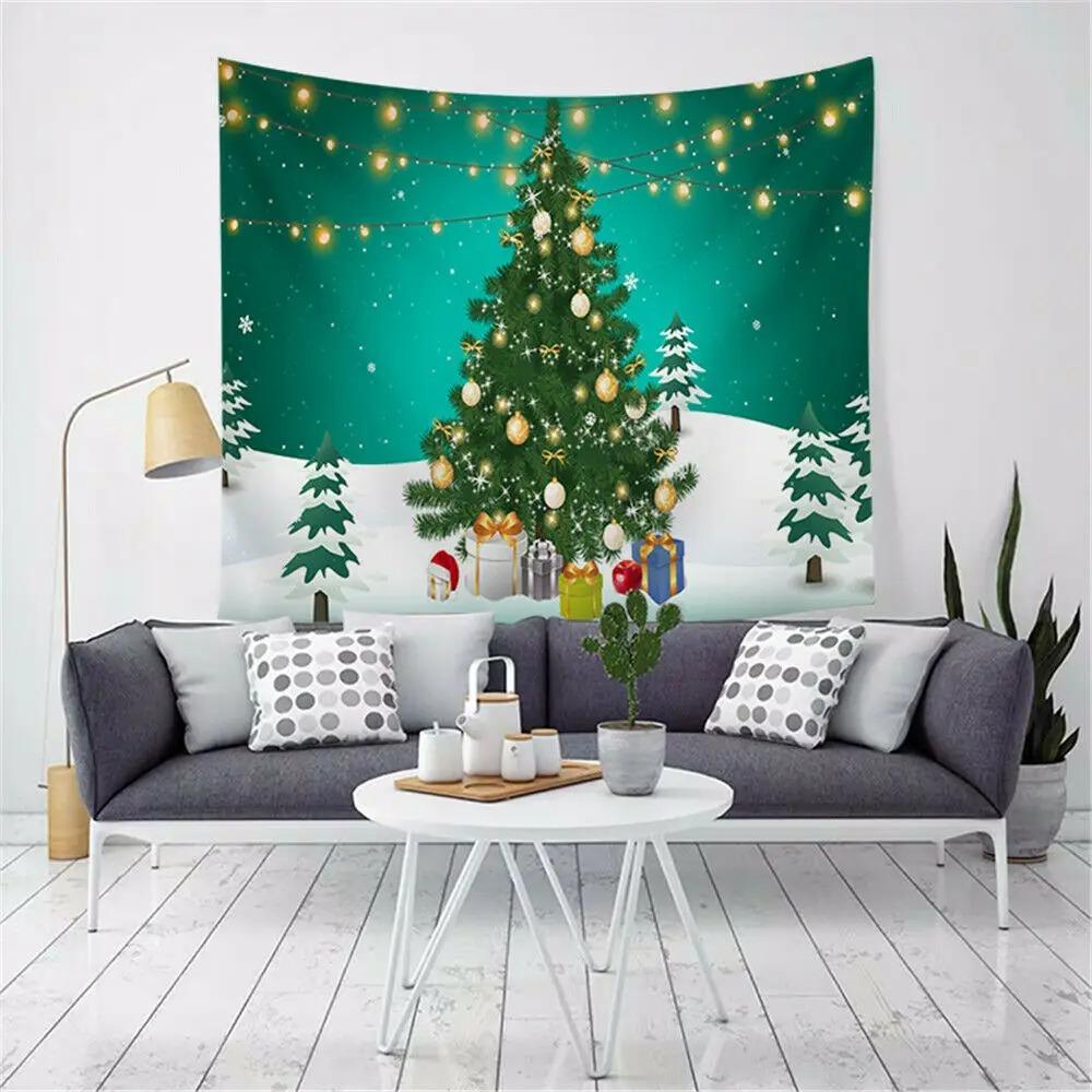 Cartoon Santa Claus Pattern Tapestry Home Bedroom Living Room Wall Decoration Christmas Theme Tapestry