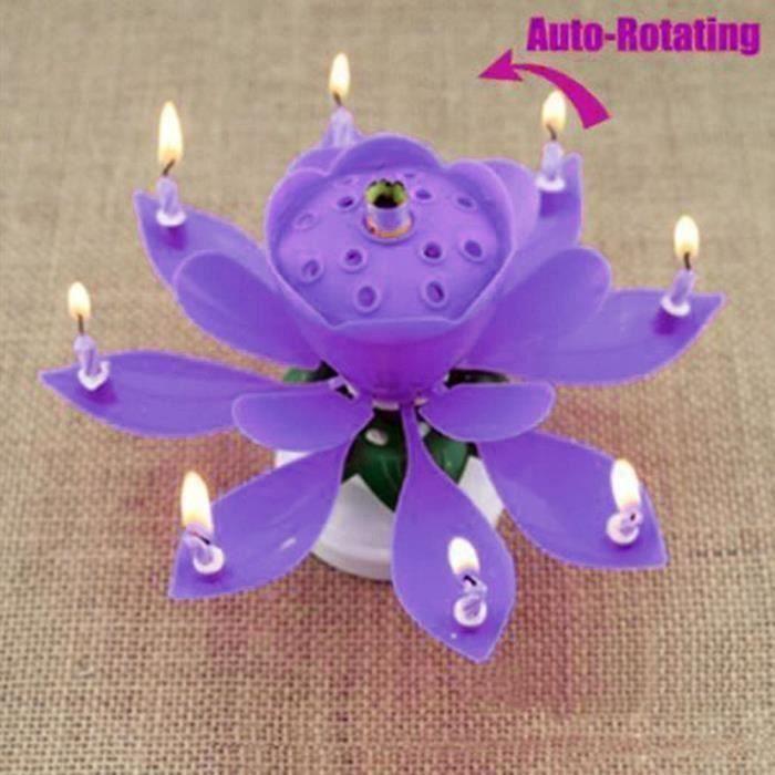 

1xpurple creative cake topper birthday candle lotus flower decor musical candle rotating flowerMKK2