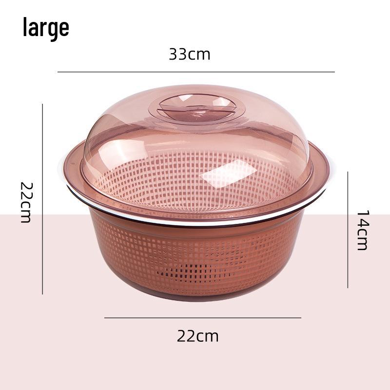 Large Kitchen Double-Layer Drain Basket with Lid for Fruit & Vegetable Washing and Storage