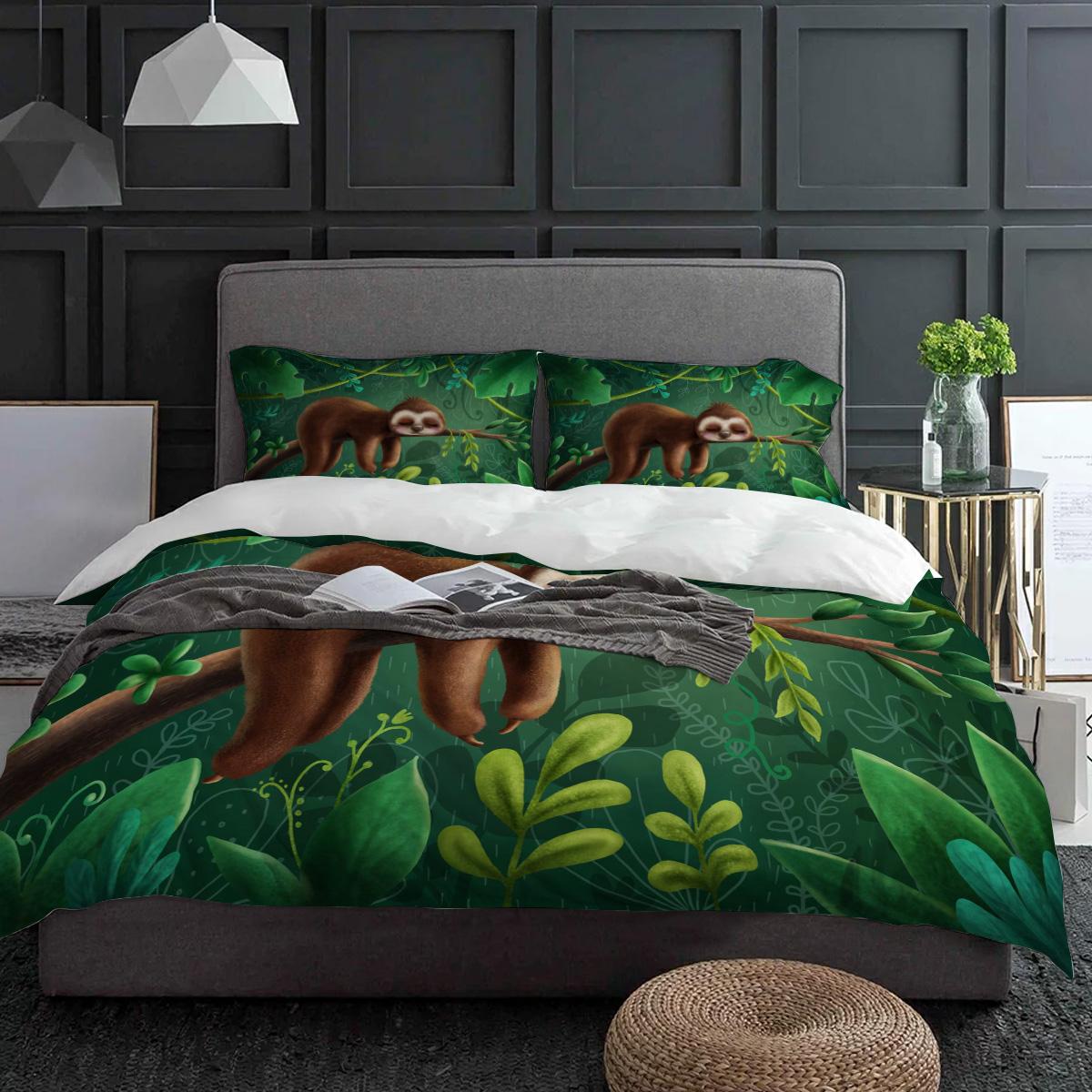 

Cartoon Sloth Forest Animal Bedding Set 3pcs Duvet Cover Pillowcase Kids Adult Quilt Cover Double Bed Set Home Textile EU single(135x200cm)