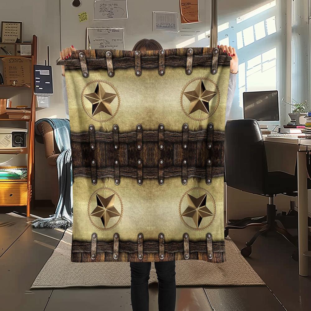 1Pc Western Texas Print Flannel Blanket, High Quality Comfortable for All Seasons, Home Decor, Warmth and Comfort, Perfect for Christmas Gifts