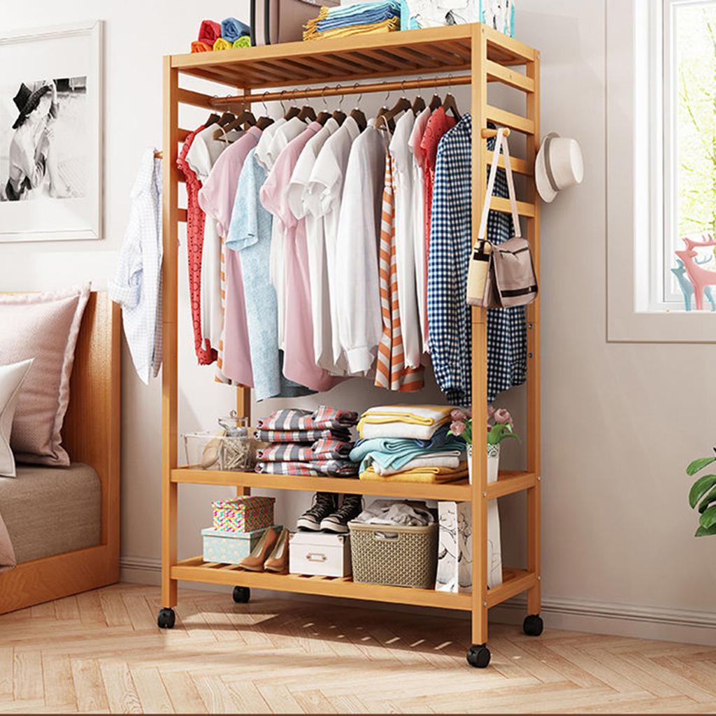 COAT RACK Feifei Simple with Wheels and 4 Hooks 2 Tier Floor-Standing Bamboo Clothes and Shoes Storage Shelves Wood Color 3 Sizes Size : 60×40×165CM COAT RACK Feifei Simple with Wheels and 4 Hooks 2 Tier Floor-Standing Bamboo Clothes and Shoes Storage Shelves Wood Color 3 Sizes Size : 60×40×165CM