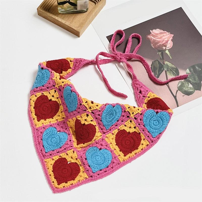 Crochet Anti-uv Bandana Knitted Hair Kerchief Tie Back for Head Wrap Color Matching for Triangle Turban for Girls Photo