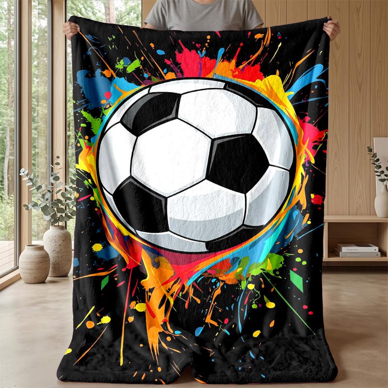Soccer Ball Splash Art Theme blanket Lightweight Warm Flannel Blanket Decorative Throw Blanket for Home Decoration