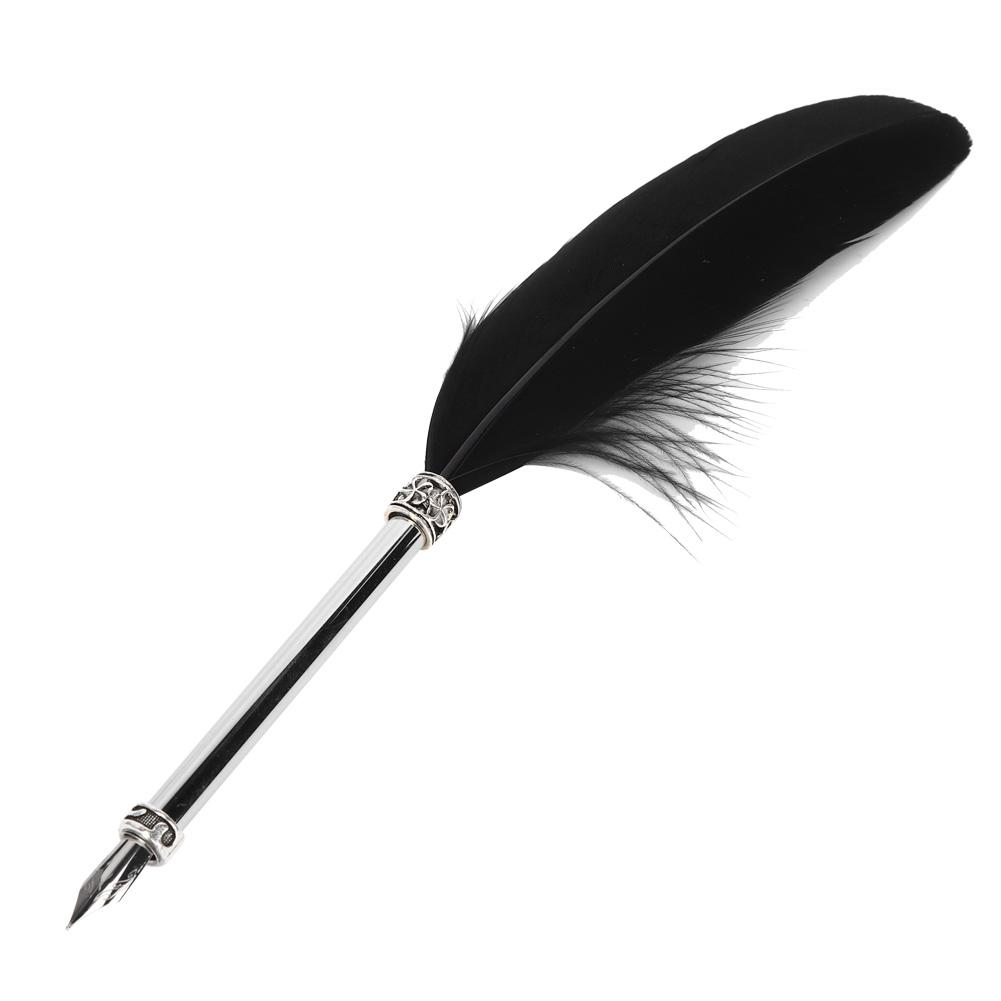 Stainless Steel Black Feather Dip Pen Vintage Fountain Pen for Business Office Birthday Gifts