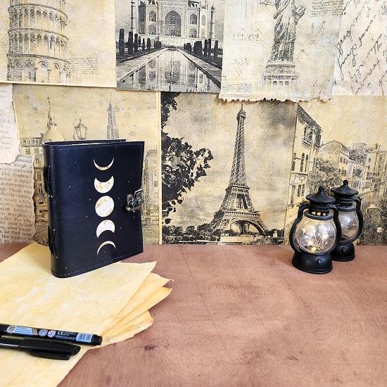 Moon Eclipse Leather Journal Leather Diary Leather Notebook Travel Journal Sketchbook Writing Vintage Journal Handmade Joural