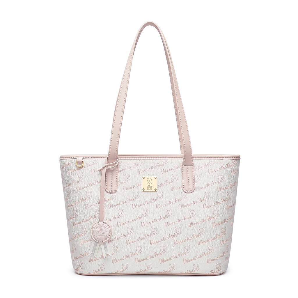 New Disney Winnie The Pooh Series PVC Tote Bag, Shopping Bag, Shoulder Bag Regular Women's Ecru/Pink DHF51737-C