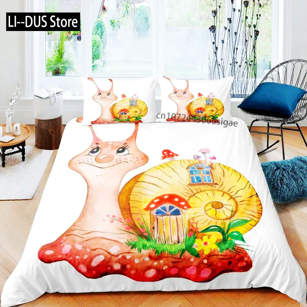 Colourful Snail Duvet Cover Set Cute Kawaii Animal Polyester Bedding Set Comforter Cover King Queen Size For Kids Boys Girls