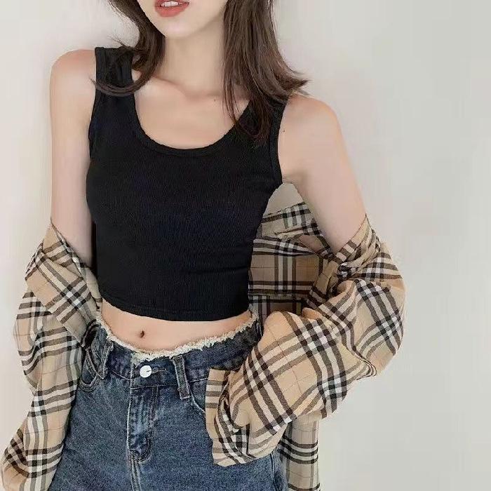 Ribbed Sleeveless Slimming Camisole - Women's Solid Color Low Collar Top