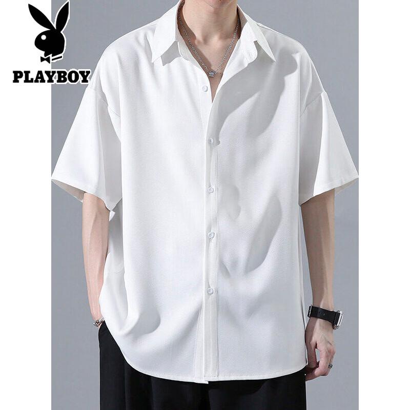 PLAYBOY Men's Summer Ice Silk Short Sleeve Shirt