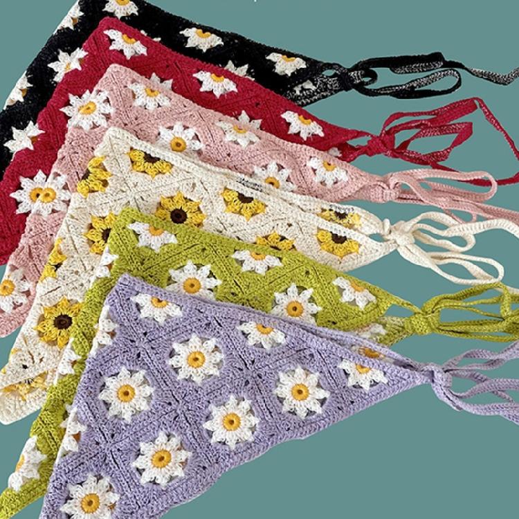 Gehäkelte Bandanas mit hohlem Blumenmuster für Damen und Mädchen, dekoratives ethnisches Kopftuch für Musikfestival