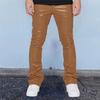 Men Faux Leather Pants Mid Waist Loose Smooth Solid Color Hip Hop Style Streetwear Party Club Performance Flared Trousers