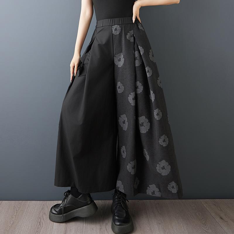 

DIMANAF 2026 Plus Size Women New Long Pants Black Floral Loose Trousers Big Size Casual Spring Summer Bottoms Skirts one size чёрный