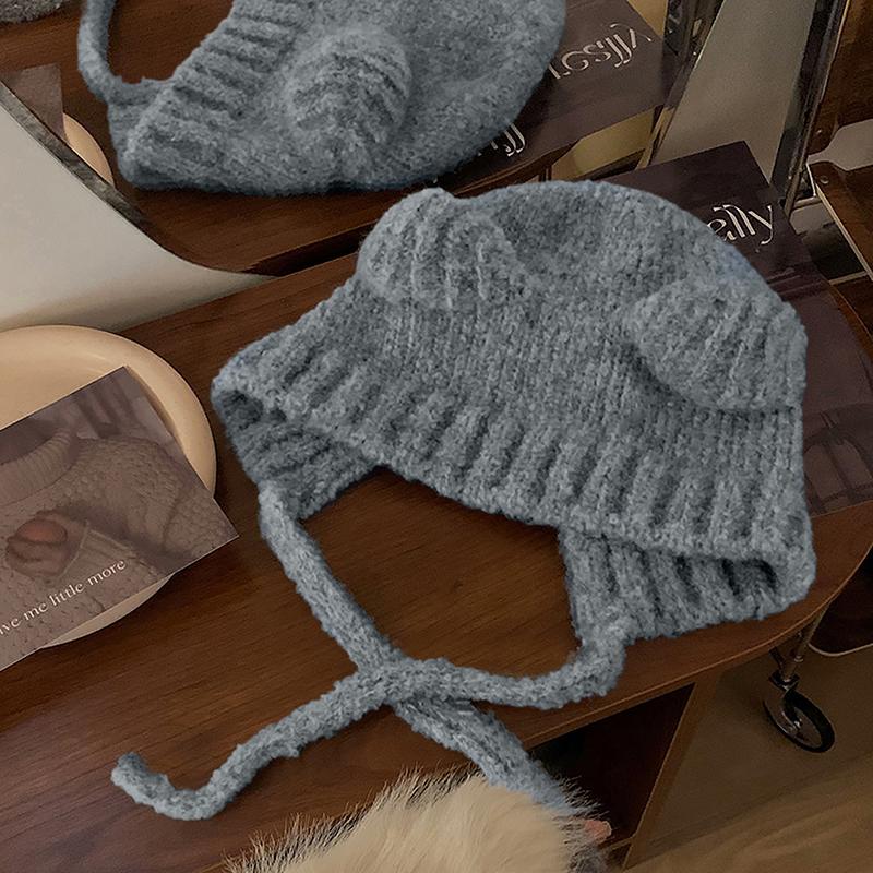 Winter Women's Fashion Hat Cute Bear Earmuff Hat Plush Warm Solid Color Hat